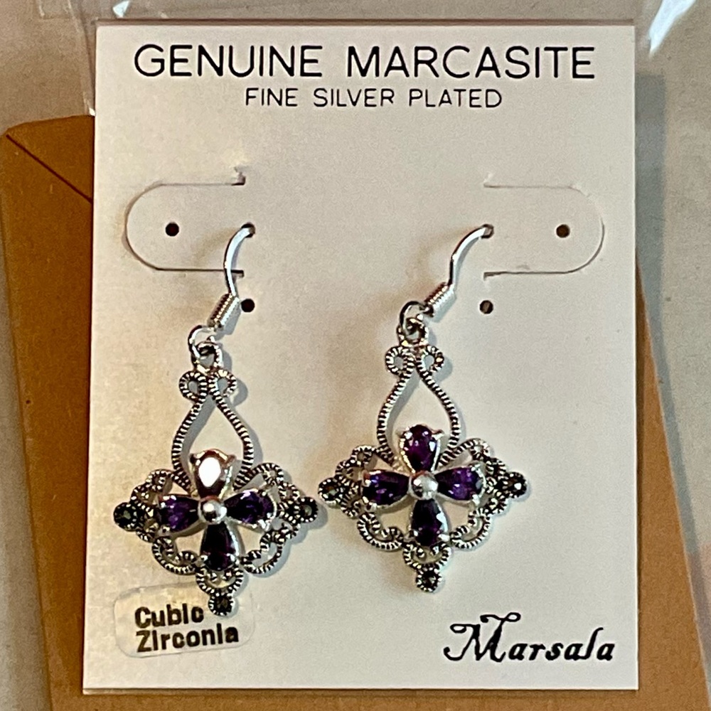 Marsala Genuine Marcasite Earrings - New